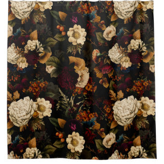 Grand Millennial Maximalism Moody Florals Shower Curtain