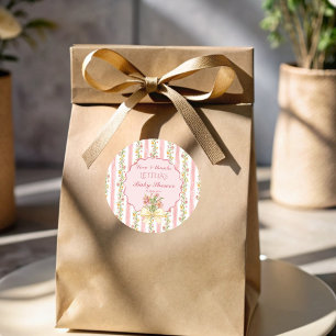Grand millennial pink tea party baby shower favour classic round sticker
