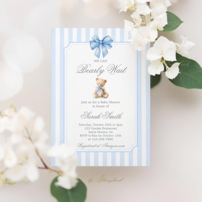 Grand millennial Teddy Bear Baby Shower Boy Invitation (Creator Uploaded)