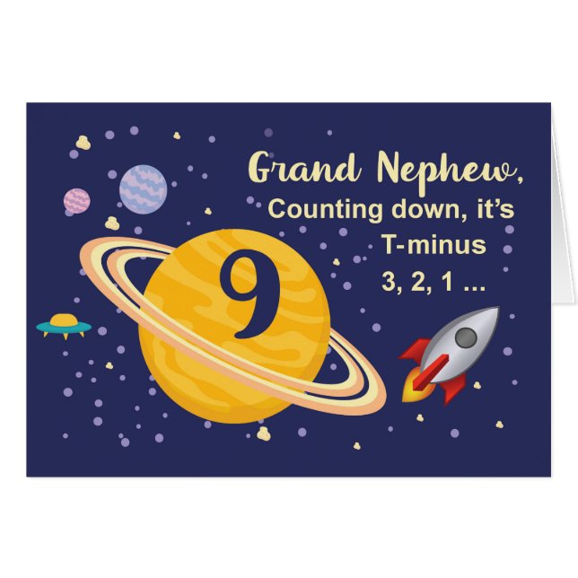 Grand Nephew 9th Birthday Planets in Outer Space (Front Horizontal)
