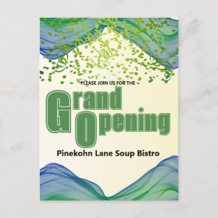 Grand Opening Blue Green Border Watercolor Waves Postcard