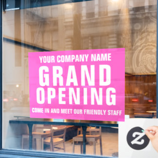 Grand opening business signage pink window cling