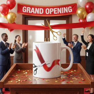 Grand Opening Celebration Scissors Cutting Ribbon Coffee Mug