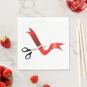 Grand Opening Celebration Scissors Cutting Ribbon Napkin
