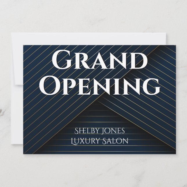 Grand Opening Elegant Navy Blue Gold Business Announcement (Front)