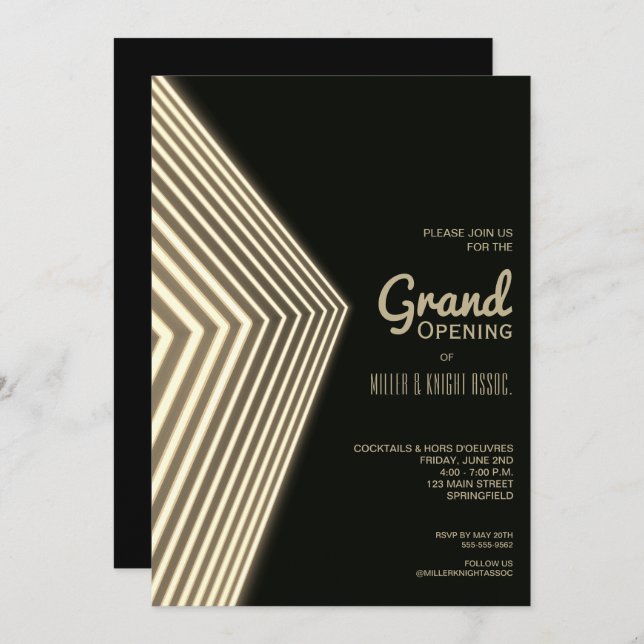 Grand Opening Gold Neon Invitations (Front/Back)