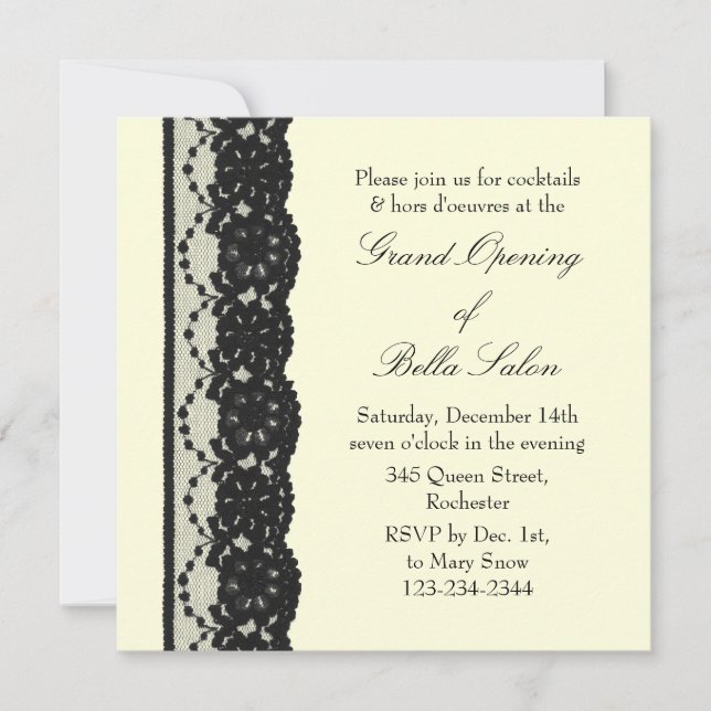 Grand Opening Ivory French Lace Invitation (Front)