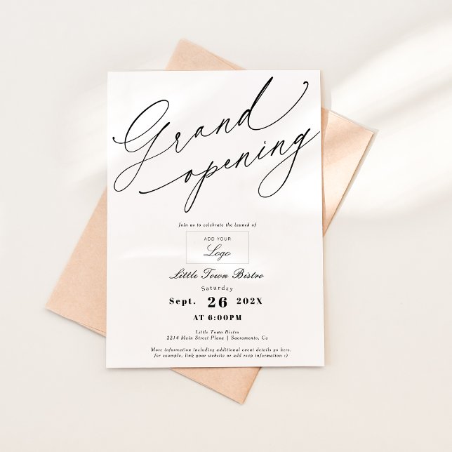 Grand Opening Logo Elegant Black and White Invitation (Grand opening invitation, business opening invite. )