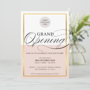 GRAND OPENING modern business logo black pink gold Invitation