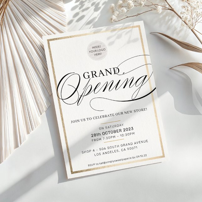 GRAND OPENING modern business logo event black Invitation (Creator Uploaded)