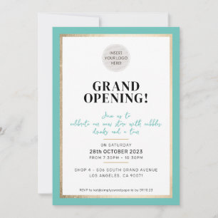 GRAND OPENING modern minimal logo mint green gold Invitation