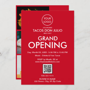 Grand Opening Modern Red Business Logo QR Code Invitation