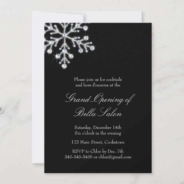 Grand Opening Offset Crystal Snowflake (black) Invitation (Front)