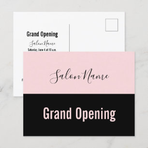 Grand Opening Pale Pink Black Beauty Salon Name Postcard