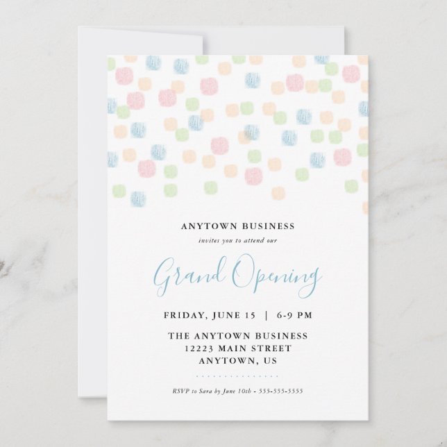 Grand Opening Pastel Confetti Invitation (Front)