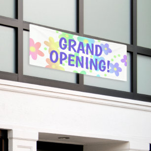 GRAND OPENING! Pastel Rainbow Flowers Banner