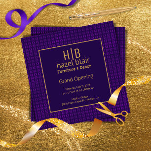 Grand Opening Purple and Gold Monogrammed Business Invitation