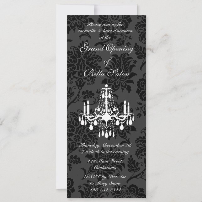 Grand Opening Victorian Damask (black) Invitation (Front)