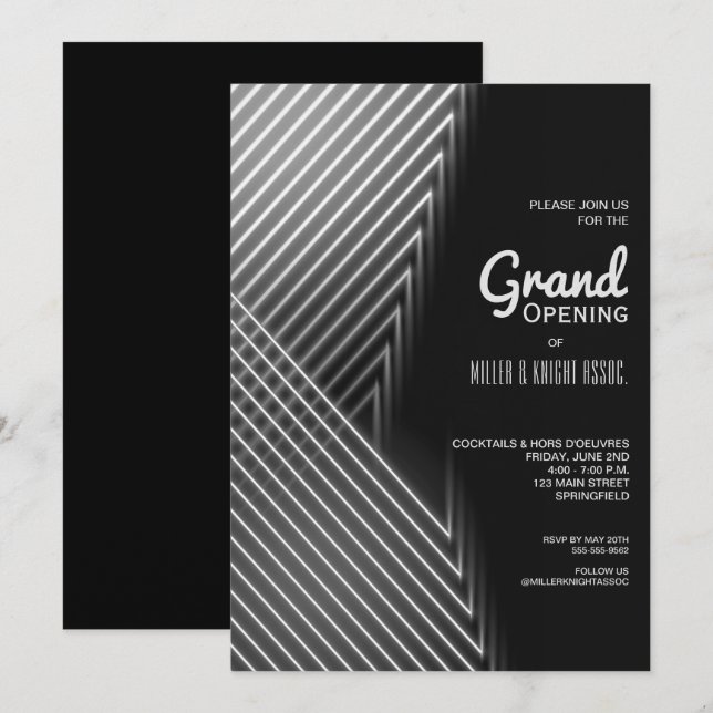 Grand Opening White Neon Lights Invitations (Front/Back)