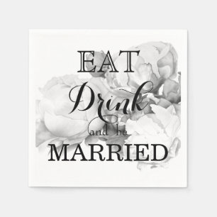 Grand Peony - black and white Napkin