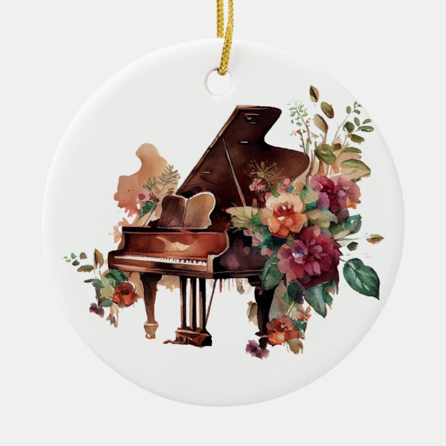 Grand Piano and Floral Christmas Ornament (Front)