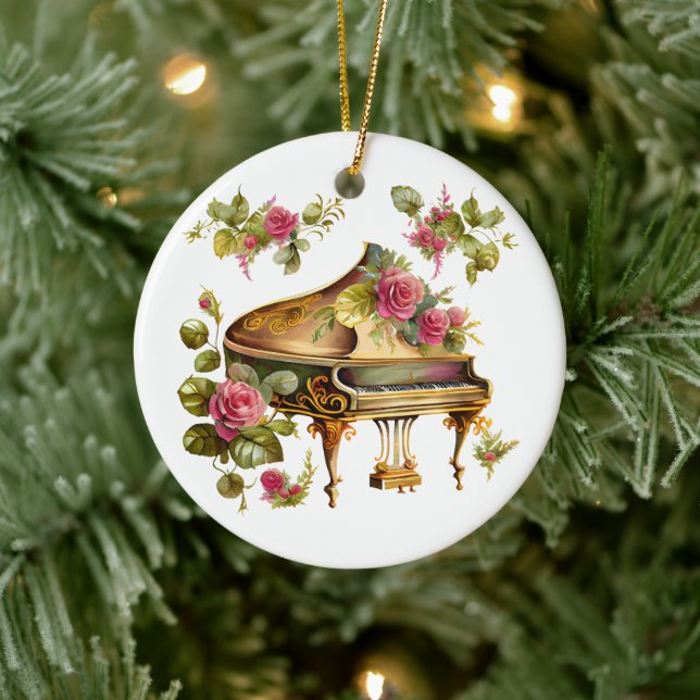 Grand Piano and Floral Christmas Ornament (Tree)