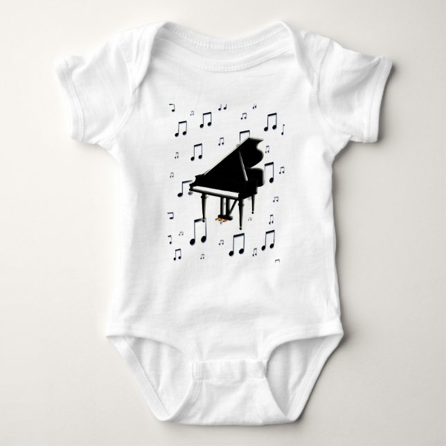 Grand Piano and Music Notes Baby Bodysuit (Front)