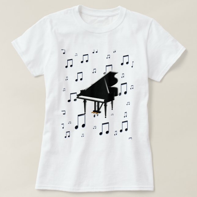 Grand Piano and Music Notes T-Shirt (Design Front)