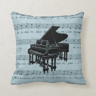 Grand Piano Blue Sheet Music Cushion