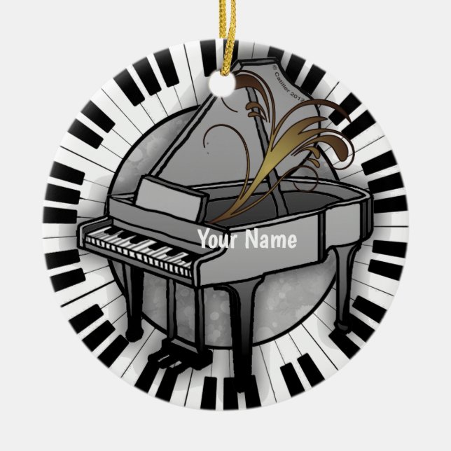 Grand Piano  Ceramic Tree Decoration (Front)