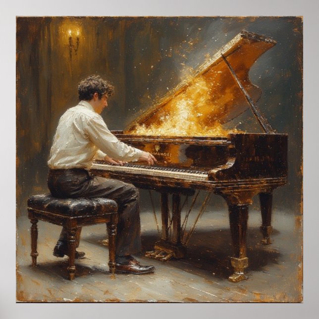 Grand Piano Fiery Performance Poster (Front)