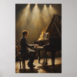 Grand Piano Fiery Performance Poster