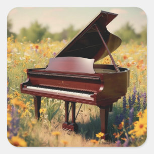 Grand Piano in a Floral Field Square Sticker