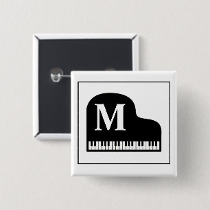 Grand Piano Monogram Pianist  Black and White  15 Cm Square Badge