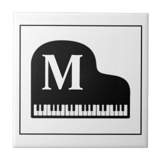Grand Piano Monogram Pianist  Black and White  Tile