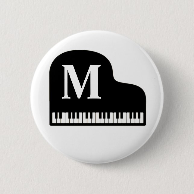 Grand Piano Monogram Pianist Personalise 6 Cm Round Badge (Front)
