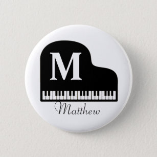 Grand Piano Monogram Pianist Personalise 6 Cm Round Badge