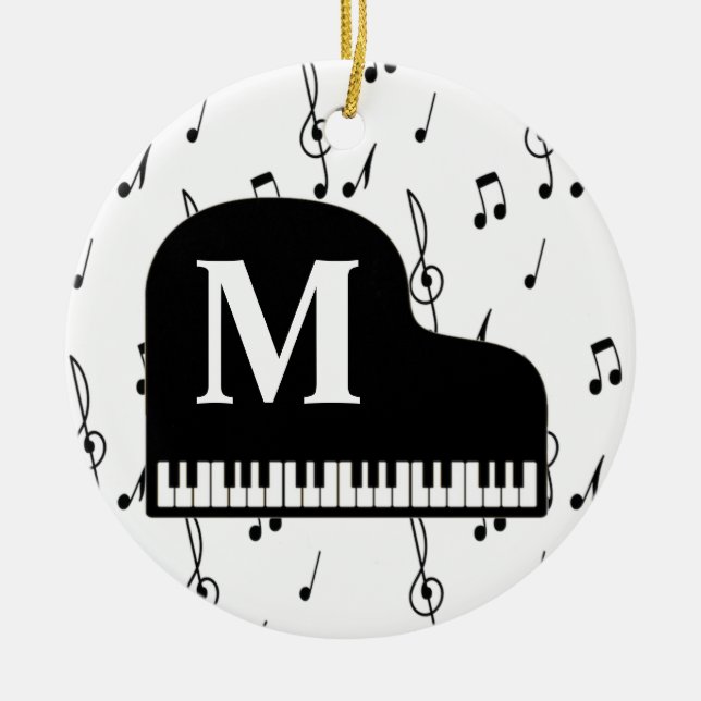 Grand Piano Music Note Monogram Pianist  Ceramic Tree Decoration (Front)