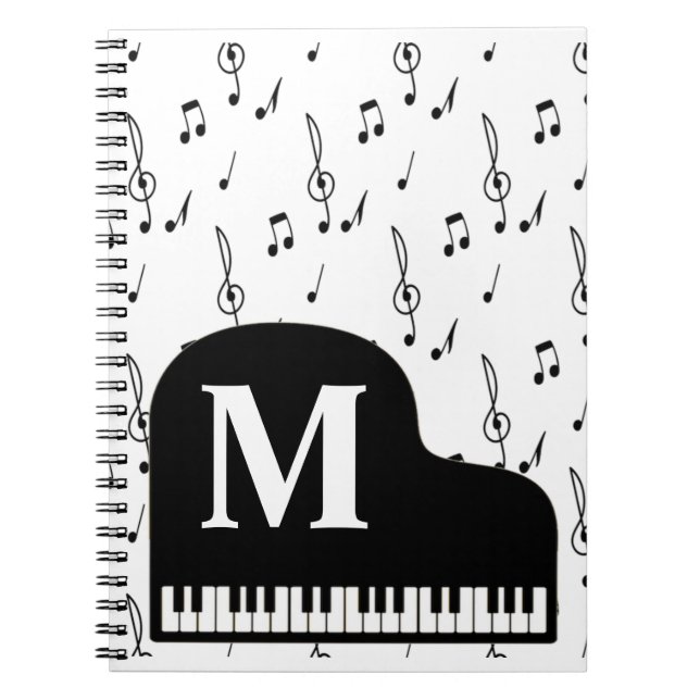 Grand Piano Music Note Monogram Pianist  Notebook (Front)