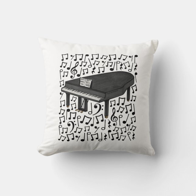 Grand Piano Musical Notes, Pianist Music Teacher Cushion (Front)