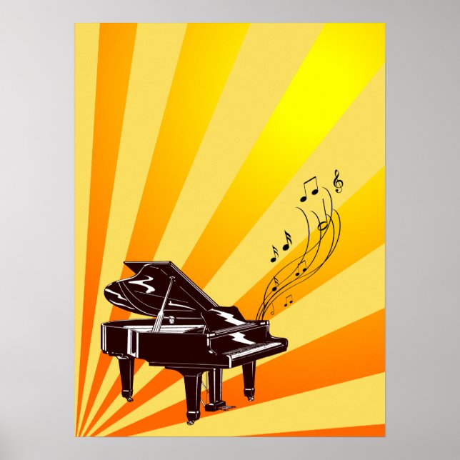 Grand Piano Notes Yellow and Gold Poster (Front)