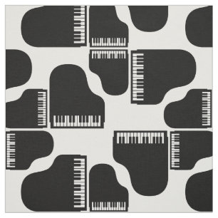Grand Piano Pattern Retro Black & White Music Fabric