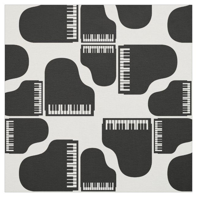 Grand Piano Pattern Retro Black & White Music Fabric (Swatch)