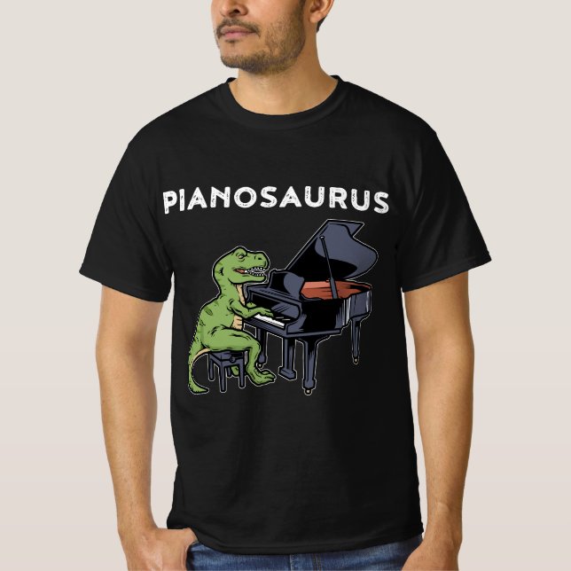 Grand Piano Pianist Gift Dinosaur Music Piano T-Shirt (Front)
