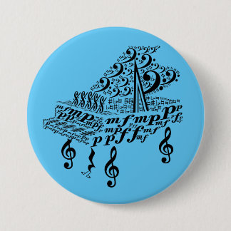 Grand piano, piano, music symbols, 7.5 cm round badge
