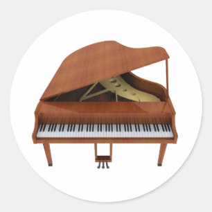 Grand Piano: Wood Finish: 3D Model: Classic Round Sticker