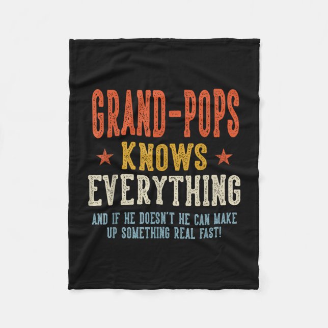 Grand-pops knows everything father's day retro fleece blanket (Front)