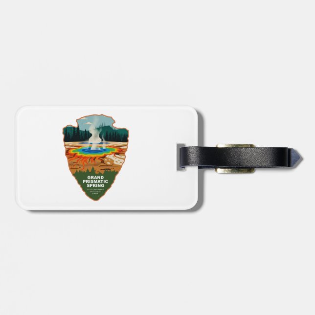 Grand Prismatic Spring Yellowstone Arrowhead Luggage Tag (Back Horizontal)