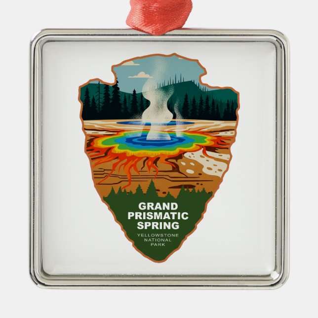 Grand Prismatic Spring Yellowstone Arrowhead Metal Tree Decoration (Front)