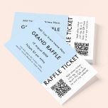Grand Raffle Prize Draw QR Code Blue Event Ticket<br><div class="desc">A simple raffle ticket template in a modern typography in a minimalist style in simple black and white on a pastel baby blue background. The template can easily be customised with your event details including date, entry price, prizes and charity details. You can also easily upload your event or charity...</div>